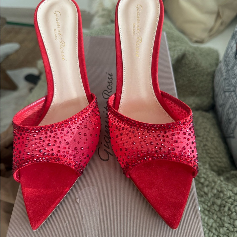 Gianvito Rossi Vibrant Red Crystal Heels
